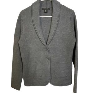 Tahari  Merino Wool Blend Sweater Blazer Cardigan Pockets Grey 2 Buttons Size L
